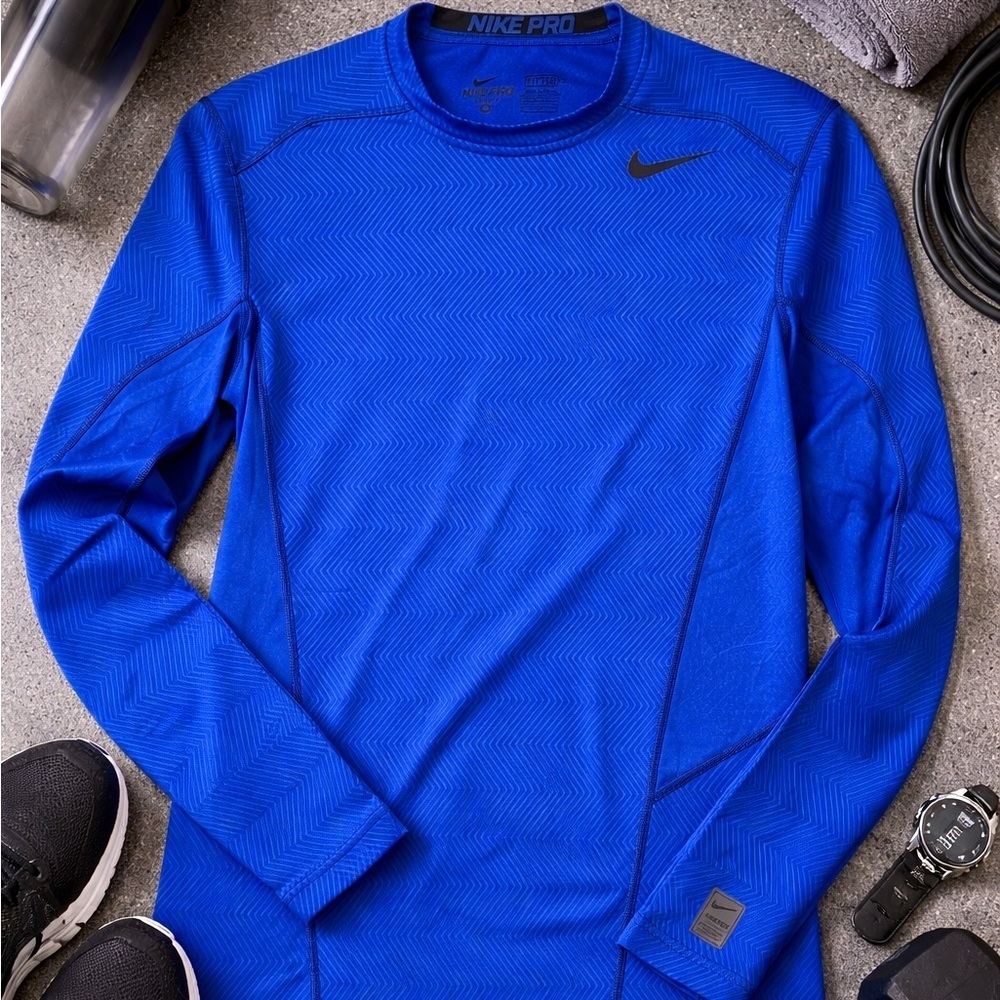 Nike Pro Men’s M Dri-FIT Compression Long Sleeve Blue Athletic Top